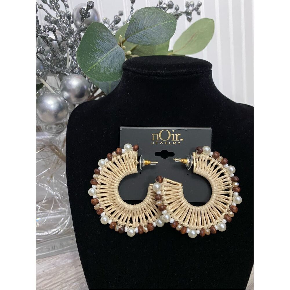 nOir Jewelry Beaded Pearl Hoop Earrings